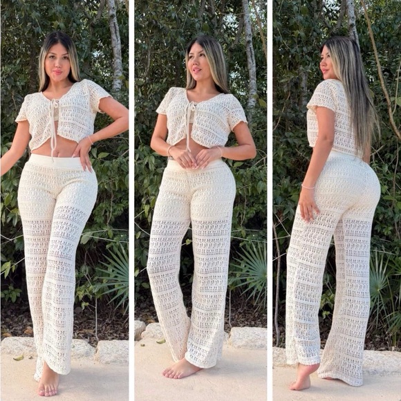 two pieces set also size L Chic Cream Crochet Wide Leg Jumpsuit
